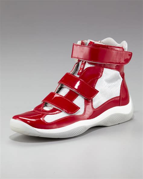 red black prada sneakers|red high top prada sneakers.